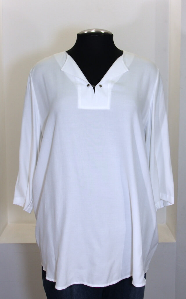Белая однотонная блуза туника с воротником 82585728